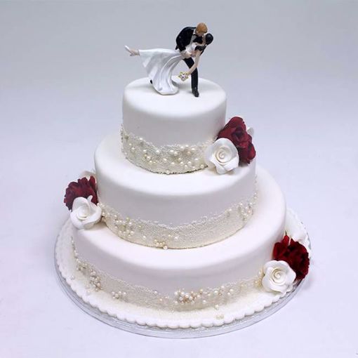Afbeelding van White red flowers taart