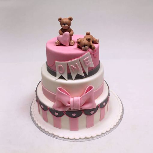 Afbeelding van Brown bear on pink taart