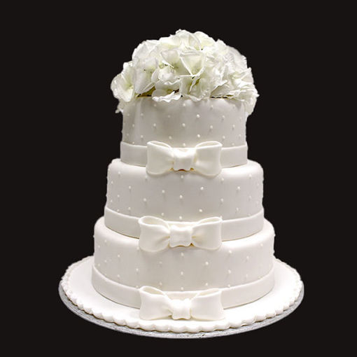 Afbeelding van Wit strik en bloemen taart