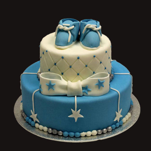 Afbeelding van Blauw babyschoen taart